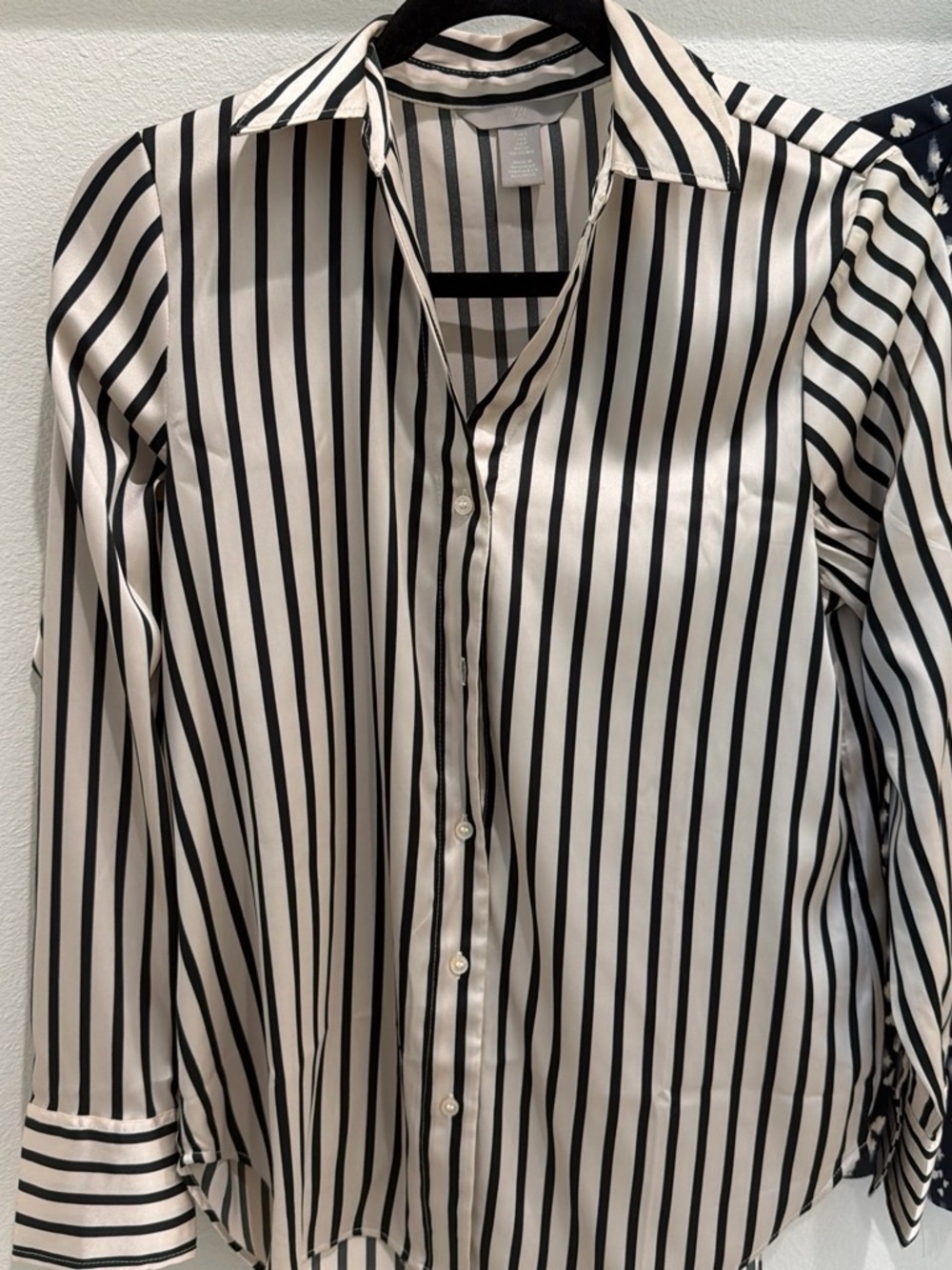 H&M Black and White Vertical Stripe Button-Up Blouse